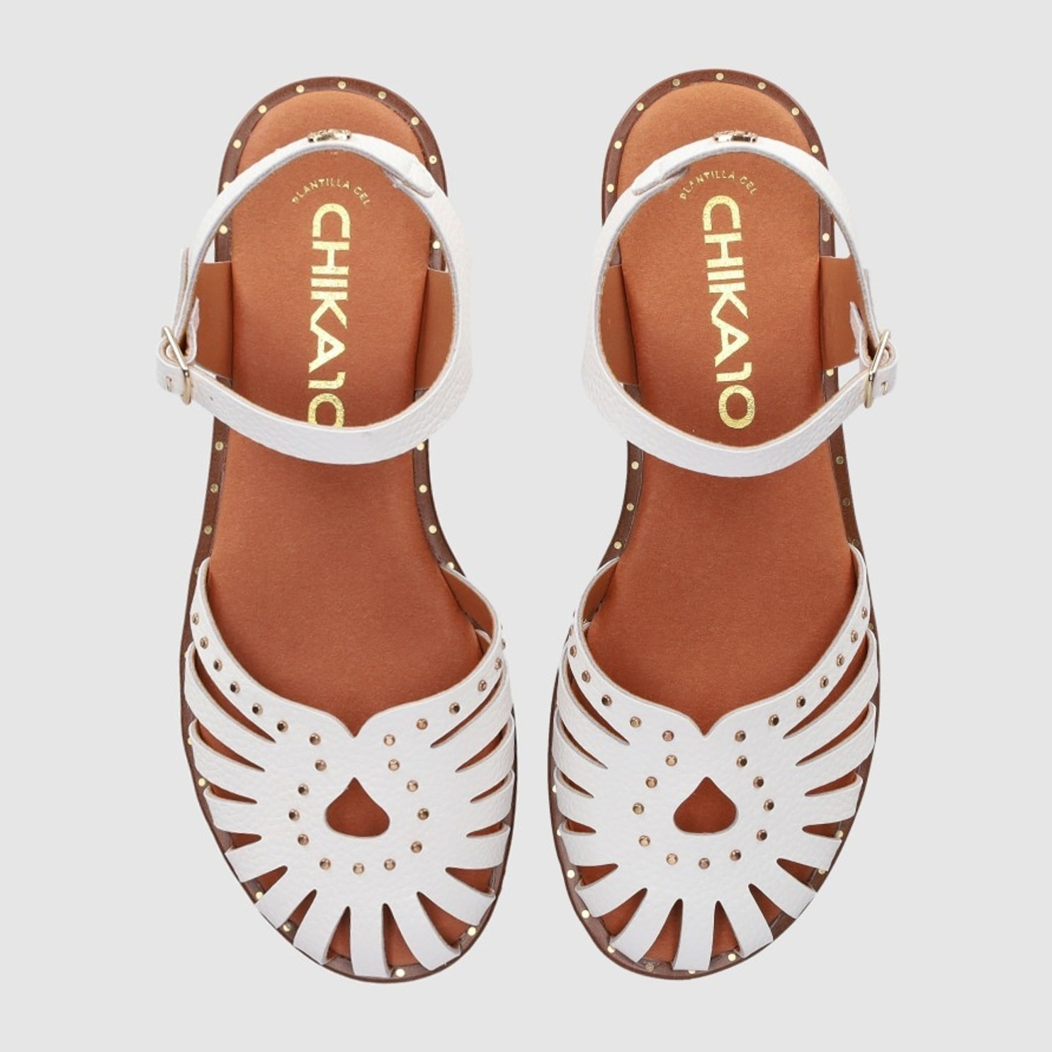 Sandalias de Piel - Blanco - Tacón: Bajo