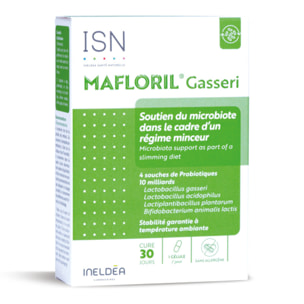 ISN - Mafloril Gasseri - Complément alimentaire - 4 souches de probiotiques - Soutien de la flore intestinale dans le cadre d'un régime minceur - Cure 30 jours