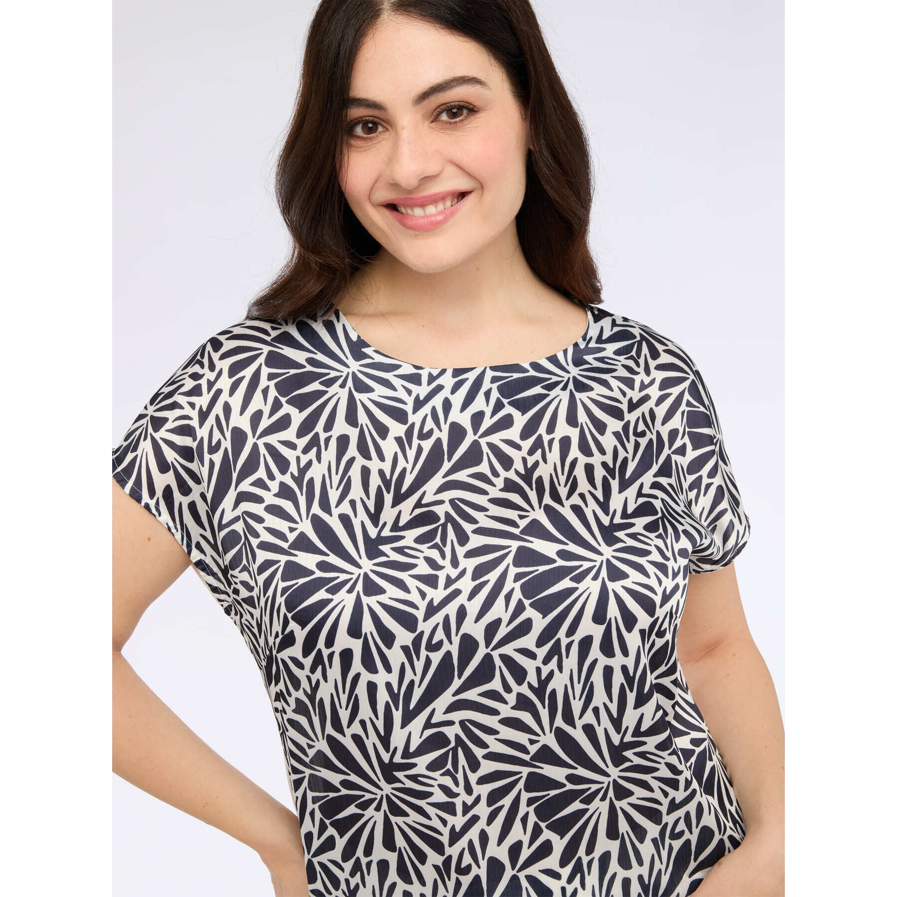 Fiorella Rubino - Camiseta bimatérica con estampado floral - Azul