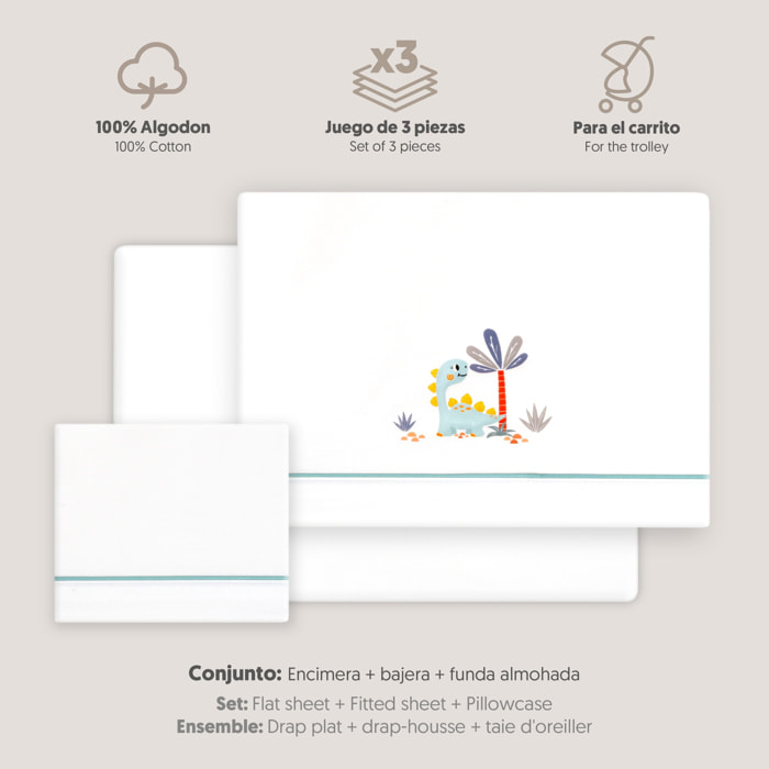 Triptico Coche Estampado Dinosaurio Palmera Bco/Verde