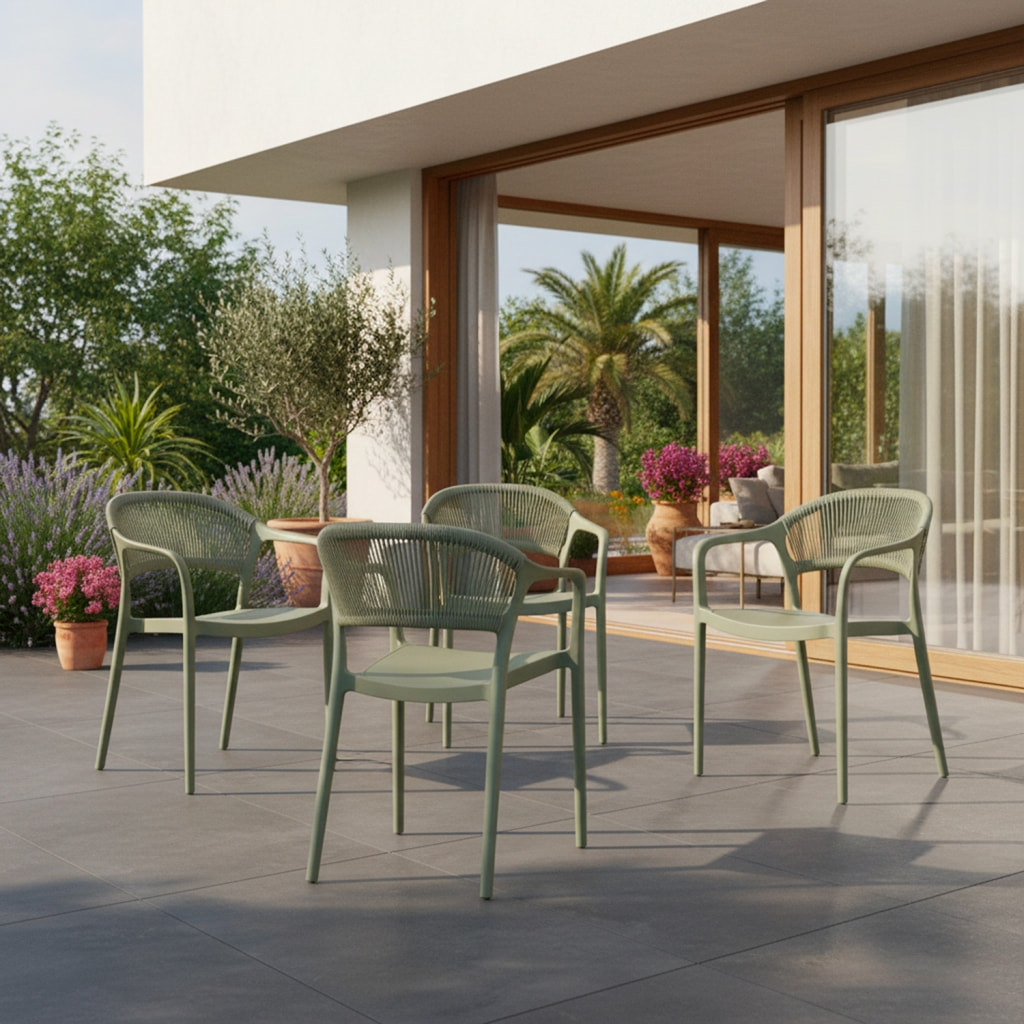 Chaise de jardin empilable avec effet corde (lot de 4) JOVIA