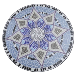 Mesa de Jardín Redonda Mesa de Terraza Exterior Ø60x71 cm con Encimera de Mosaico Decorativo Carga 100 kg Mesa para Exterior Patio Azul y Blanco
