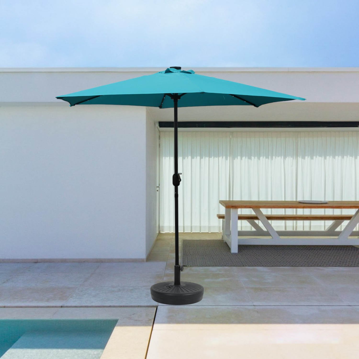 Parasol droit rond led Ø 2,7 m bleu FEIRO