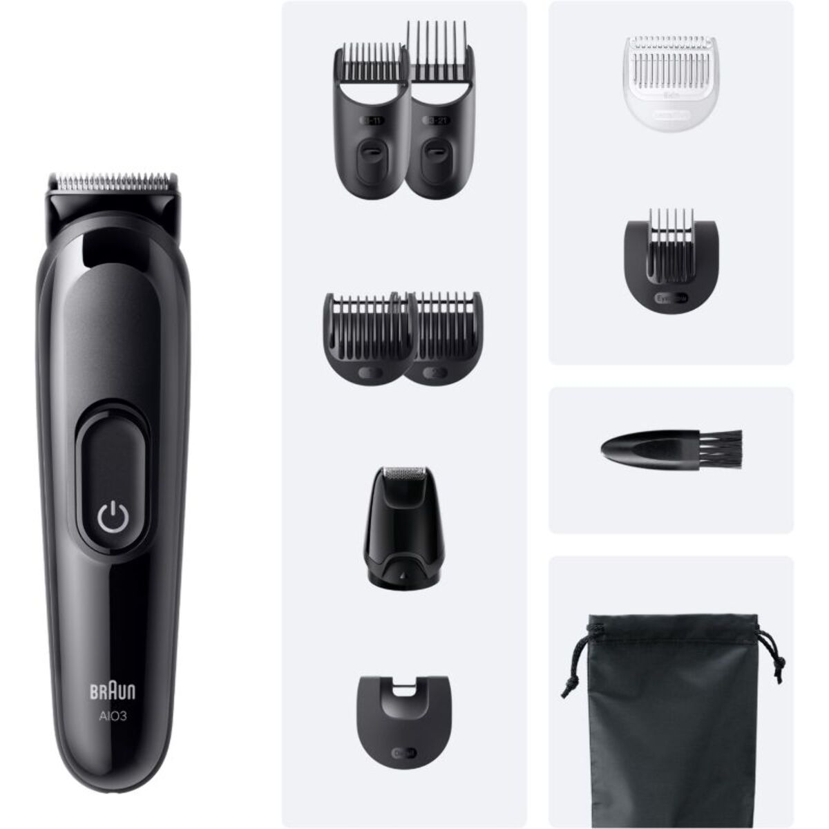 Tondeuse multi usages BRAUN AIO 3560, 14 hauteurs de coupe, précision 0,5 mm, autonomie 50 mn