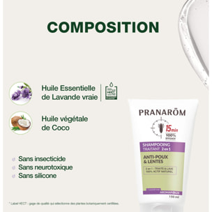 Pranarom - Shampooing traitant 2 en 1 anti-poux et lentes - Dispositif médical - 150 ml
