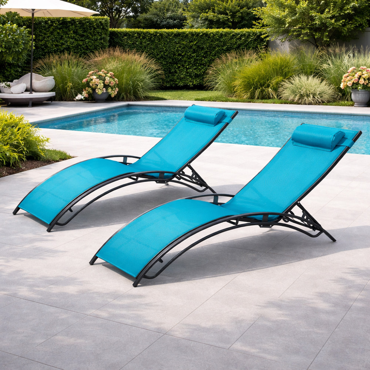 Lot de 2 transats ajustables gris et bleu MEDAN