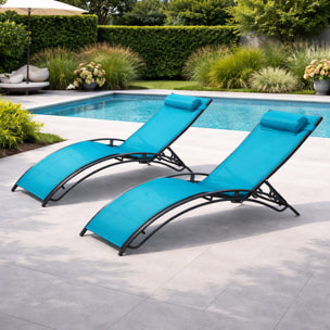Lot de 2 transats ajustables gris et bleu MEDAN