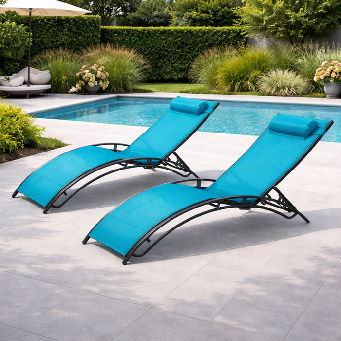 Lot de 2 transats ajustables gris et bleu MEDAN