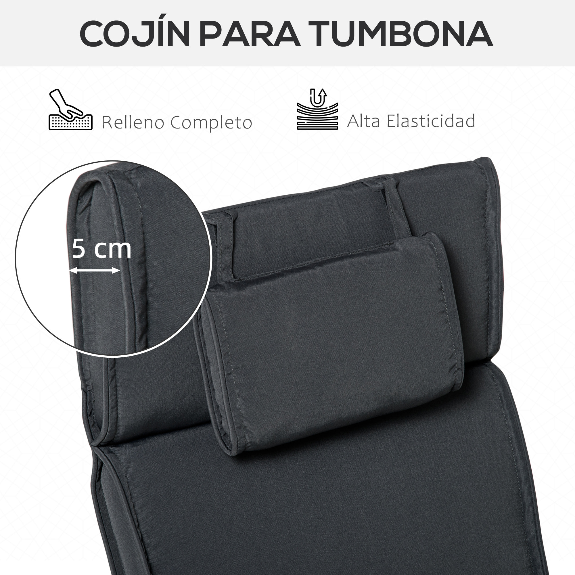 Cojín Tumbona Colchoneta Suave para Tumbona 198x53x5cm Gris