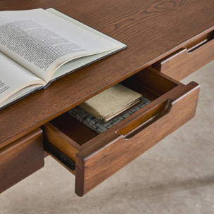 Bureau bois d'hévéa placage frêne 2 tiroirs ALIENOR