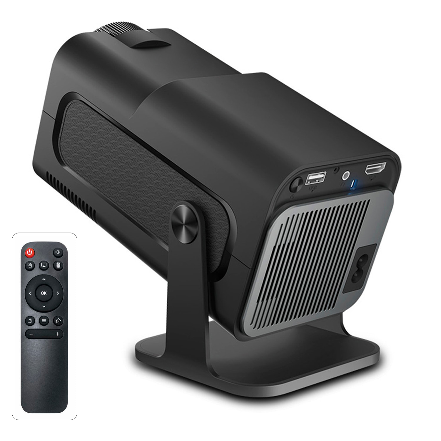 Mini proyector LCD HY320, soporte de 4K UHD, con wifi 6, duplicación de pantalla para iOS y Android. De 40 a 200 pulgadas, 160 lm. Con mando a distancia.