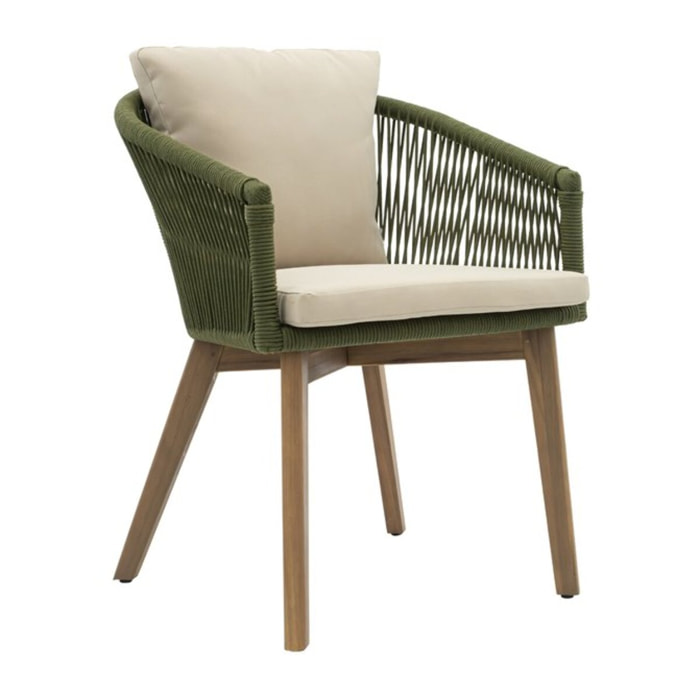 Chaise de jardin Nova -bois massif dacacia, corde et revêtement-couleur vert 60 x 84 x 63 cm