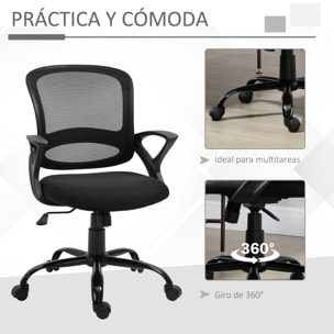 Vinsetto Silla de Oficina Ergonómica Silla de Escritorio Basculante con Altura Ajustable Asiento Giratorio 360° y Soporte Lumbar Malla Transpirable 61x61x89-99 cm Negro