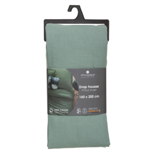 Drap-housse en coton - vert céladon - bonnet H30cm - 160x200 cm