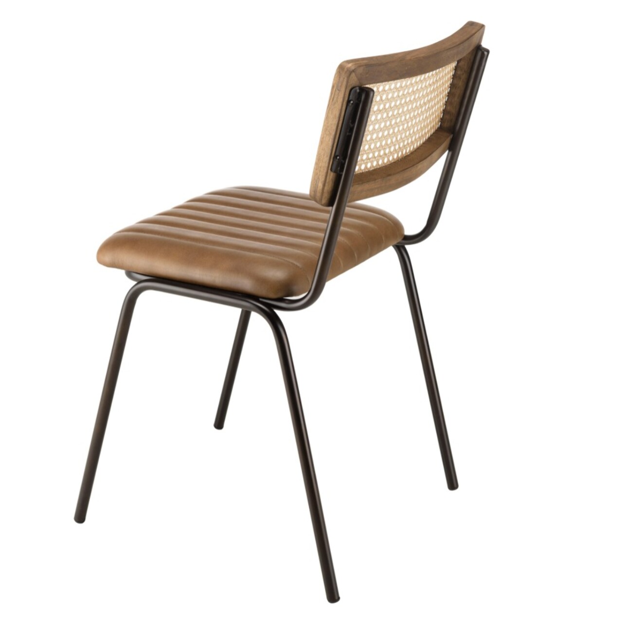 MARCEL - Lot de 2 chaises manguier assise matelassée cuir dossier droit