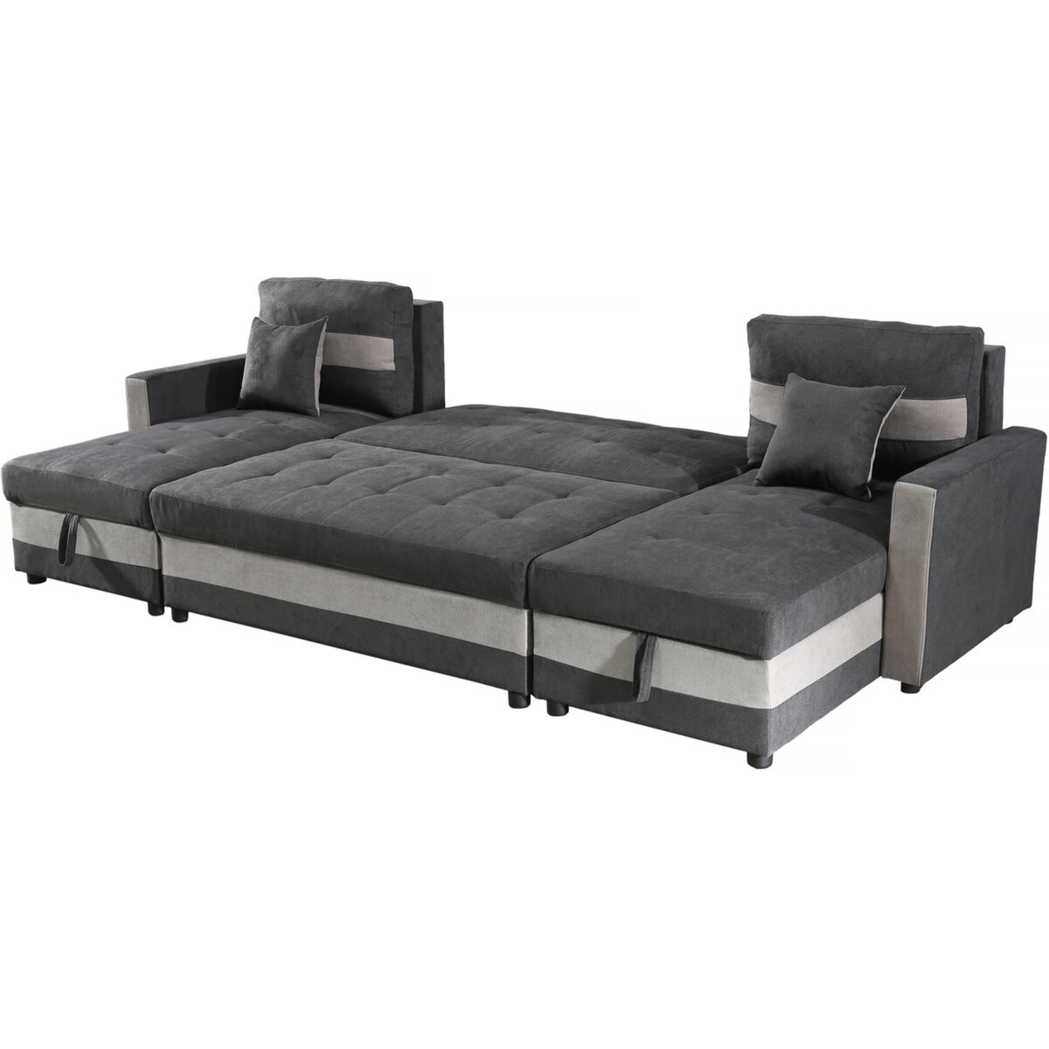 Canapé panoramique convertible avec coffres de rangement "Antoine" - 5 places - Gris foncé/ Gris clair