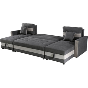 Canapé panoramique convertible avec coffres de rangement "Antoine" - 5 places - Gris foncé/ Gris clair
