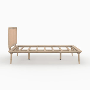 Lit double 140x190 cm en bois et cannage - Adik