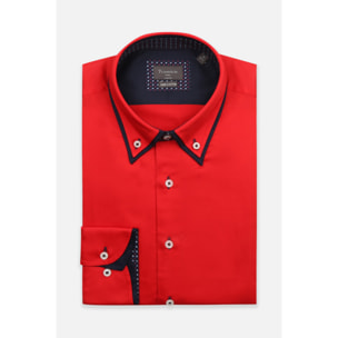 Camicia Uomo Botton Down Slim Satin Unito Rosso