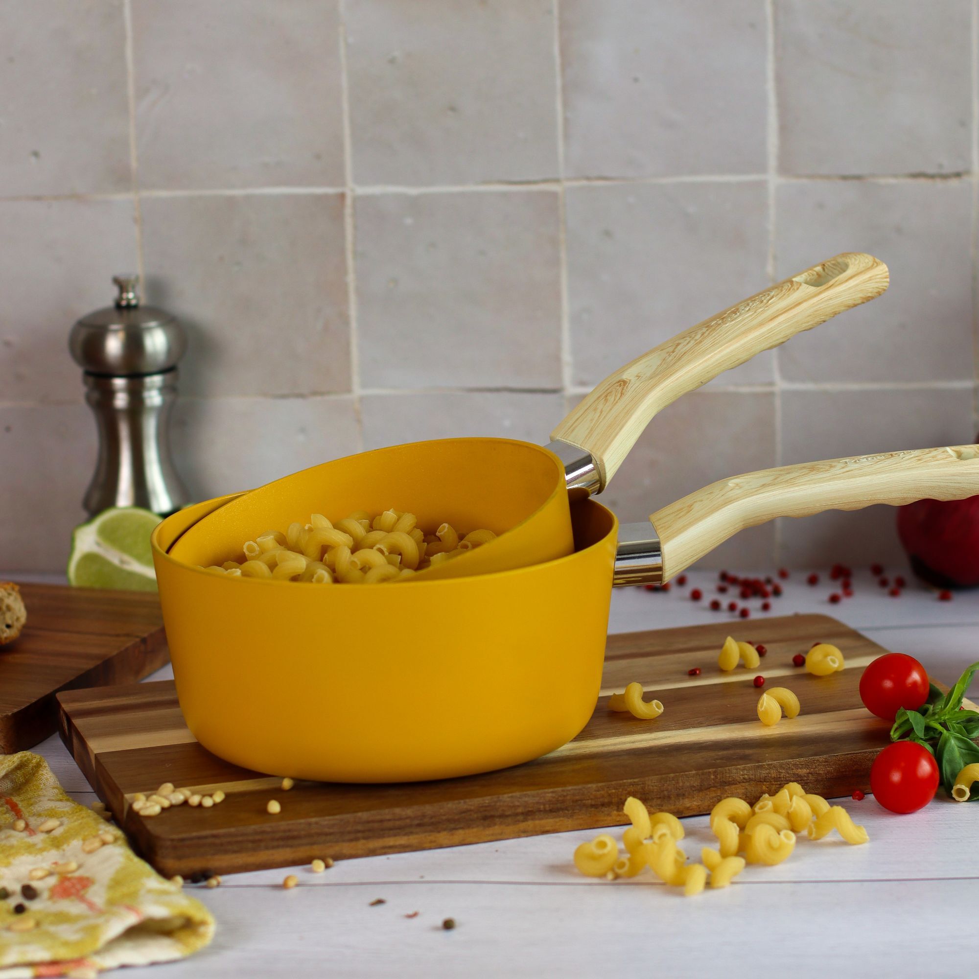 Lot de 3 casseroles revêtement céramique jaune -  tous feux SAFRAN