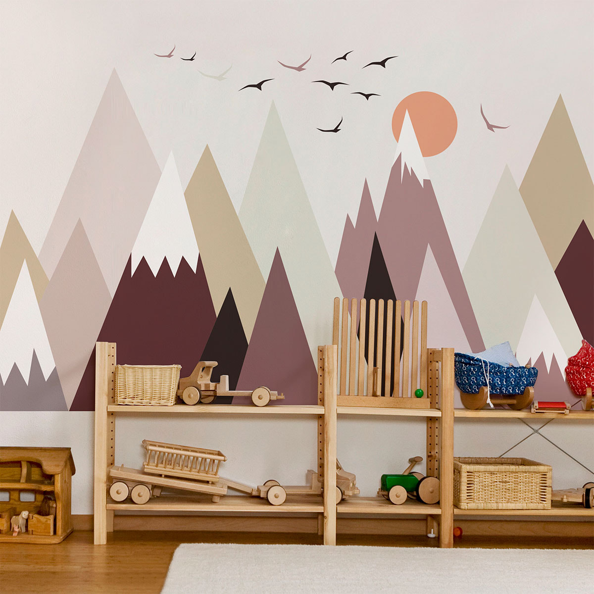 Stickers muraux enfants - Décoration chambre bébé - Autocollant Sticker mural géant enfant montagnes scandinaves KATENKKA