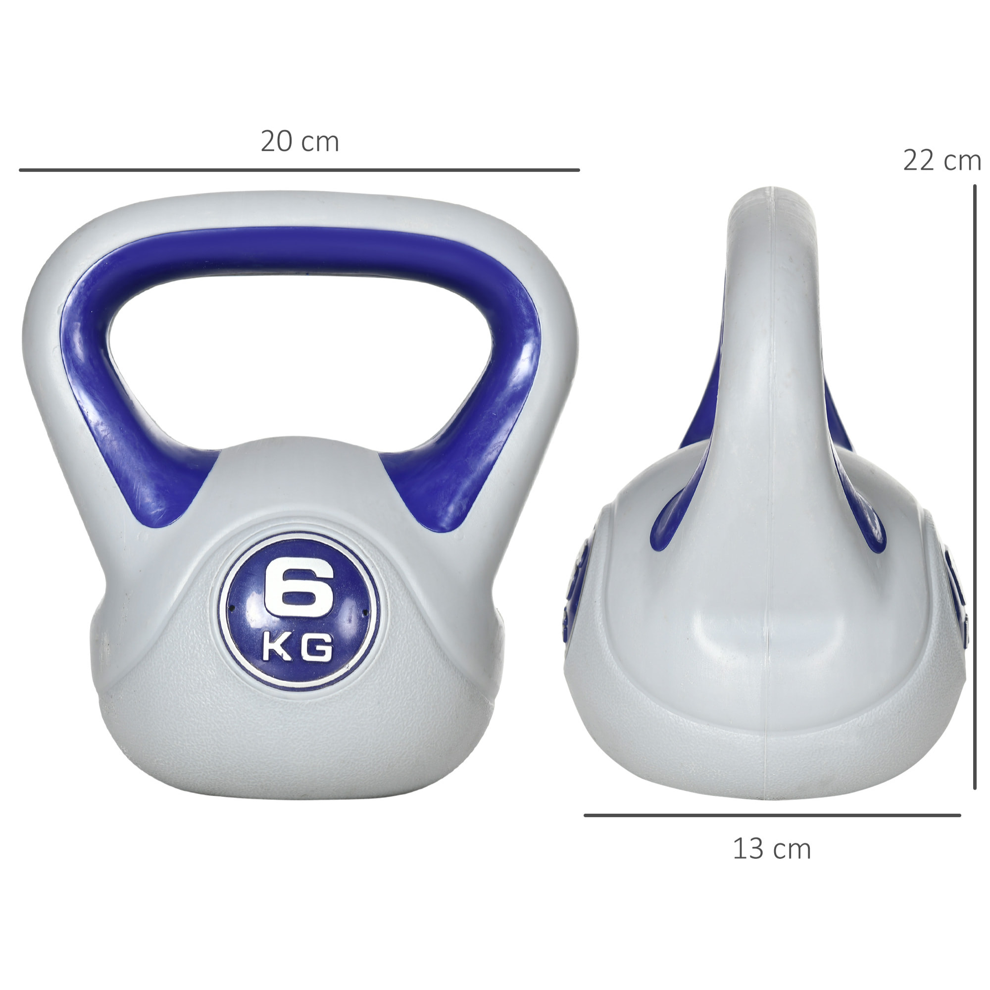 Pesa Rusa 6 kg, Kettlebell Revestimiento de PU y Relleno de Arena, con Mango Ancho y Base Plana, para Entrenamiento Culturismo, en Casa, Gimnasio, 20x13x22 cm, Violeta y Gris