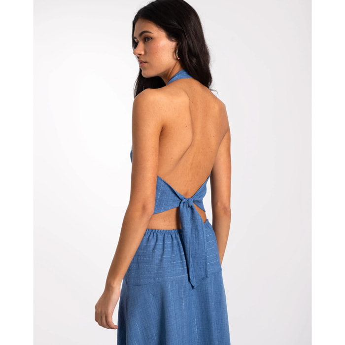 Top de mujer cruzado con cuello halter y con escote de pico