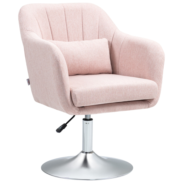Fauteuil lounge design grand confort coussins lombaires hauteur réglable pivotant 360° piètement métal chromé lin rose