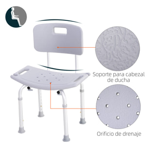 Silla de Ducha Taburete Baño Asiento con Respaldo Altura Regulable Gris NUEVO