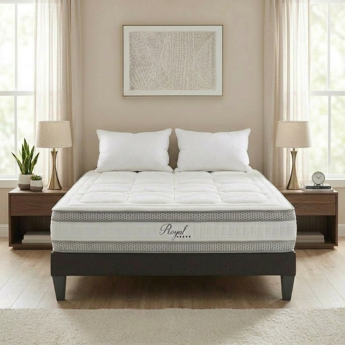 Ensemble Matelas Royal 5* & Sommier KIT15, 24 cm, Mémoire de Forme et Mousse Hypersoft, Technologie tri-Lattes, Soutien Mi-Ferme