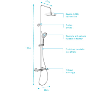 Colonne de douche Mécanique finition Chrome 133x26x52 cm - MOLLY CHROME