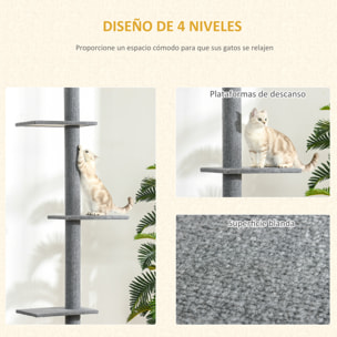 Árbol para Gatos del Suelo al Techo 43x27x228-260 cm Torre para Gatos con Altura Ajustable 4 Plataformas Espaciosas y Poste de Sisal Gris