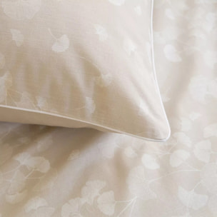 Taie d'oreiller pur coton lavé imprimé beige Souffle de ginkos naturel