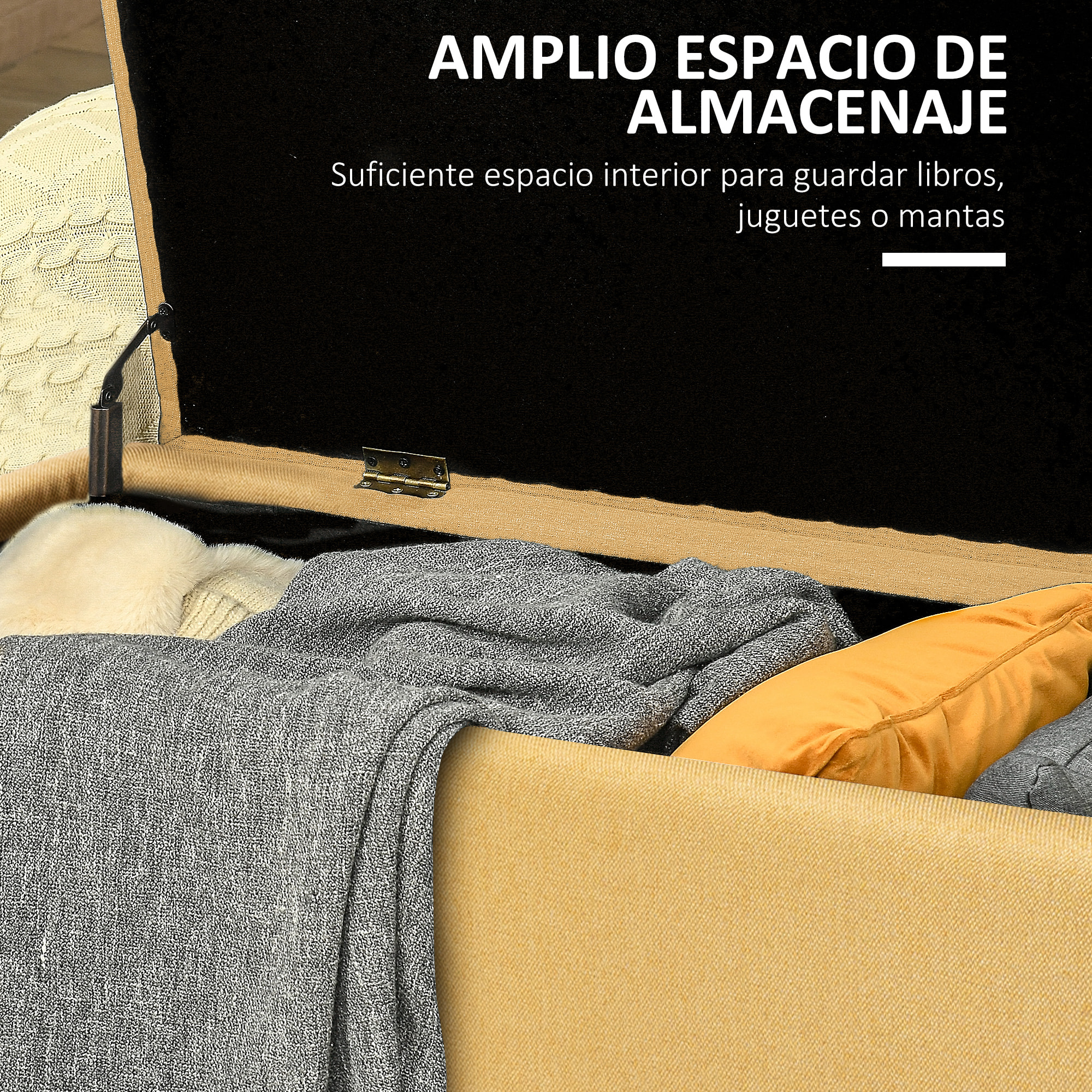 Banco de Almacenamiento Tapizado Lino con Tapa Abatible 102x40x39,5 cm Amarillo