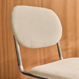 Lot de 2 chaises cantilever arrondie métal. tissu chenille beige et pieds chromés - L 47 x P 54.5 x H 81cm - Maloa