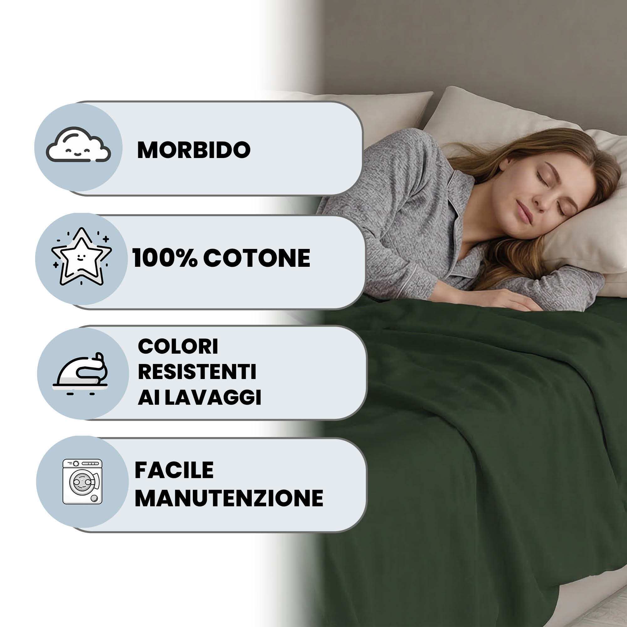LENZUOLO SOPRA MAX COLOR, 100% Cotone, Tinta Unita, Made in Italy - VERDE OLIVA