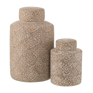 J-Line urne decorative Wabi - porcelaine - beige/blanc - large