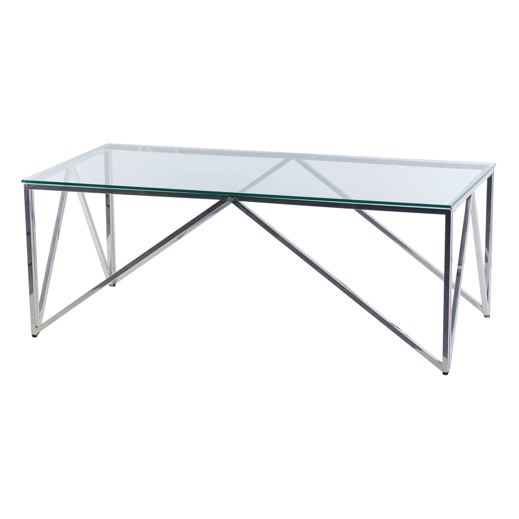 Mesa Centro Inox. Plateada Con Cristal 120x60x45cm