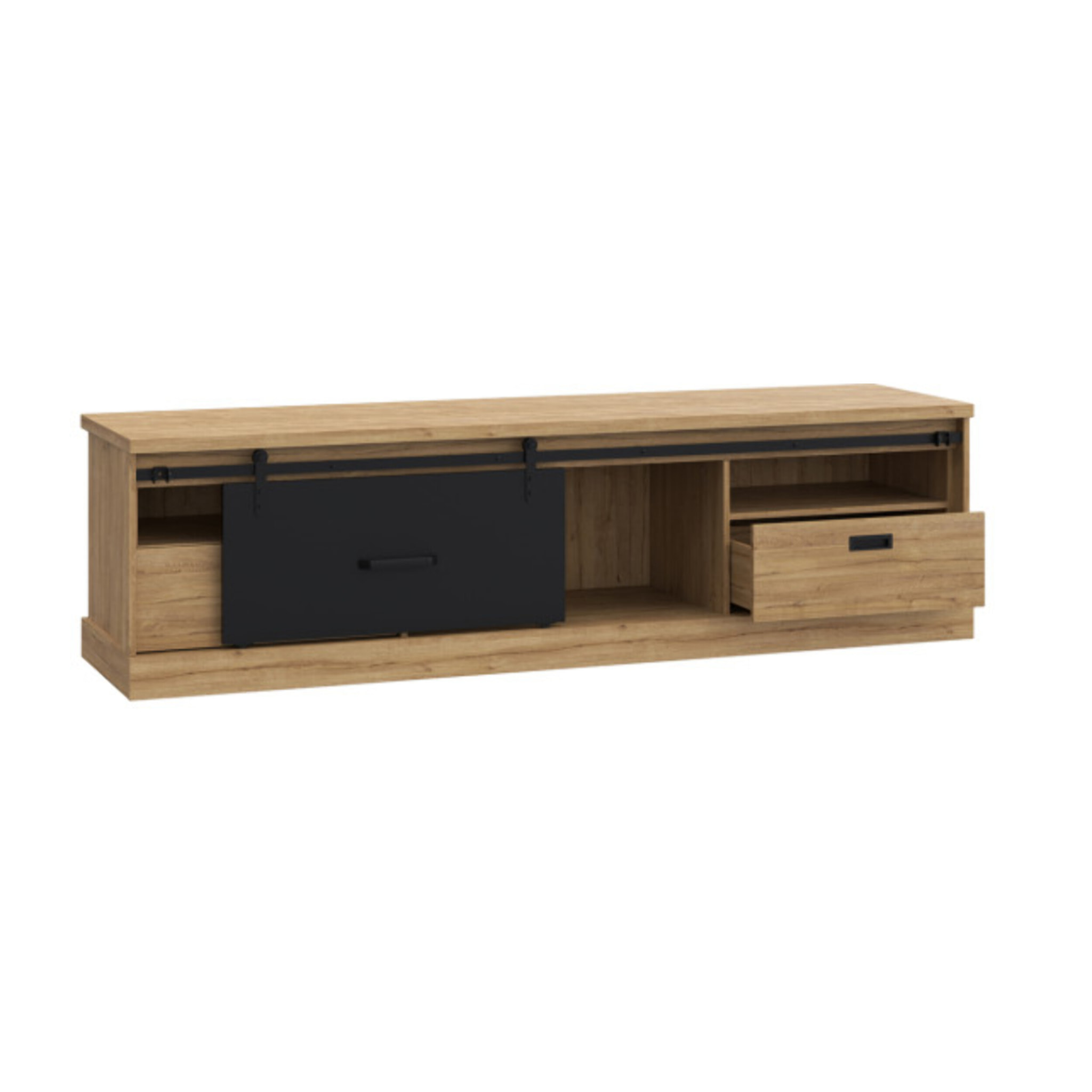 Meuble TV effet bois de chêne & noir L203cm - FACTORY