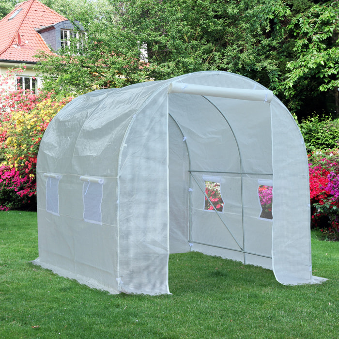 Serre de jardin tunnel surface sol 5 m² 2,5L x 2l x 2H m châssis tubulaire renforcé 18 mm 4 fenêtres blanc