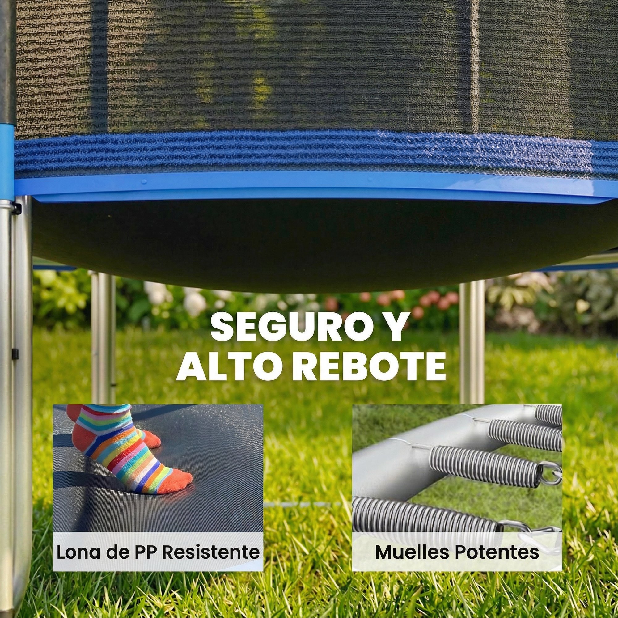 Cama Elástica para Niños Exterior Ø305 cm, Trampolín para Niños de +6 Años con Red de Seguridad, Escalera, Acolchado de Muelles y Marco de Acero Galvanizado, Carga 120 kg