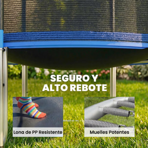 Cama Elástica para Niños Exterior Ø305 cm, Trampolín para Niños de +6 Años con Red de Seguridad, Escalera, Acolchado de Muelles y Marco de Acero Galvanizado, Carga 120 kg