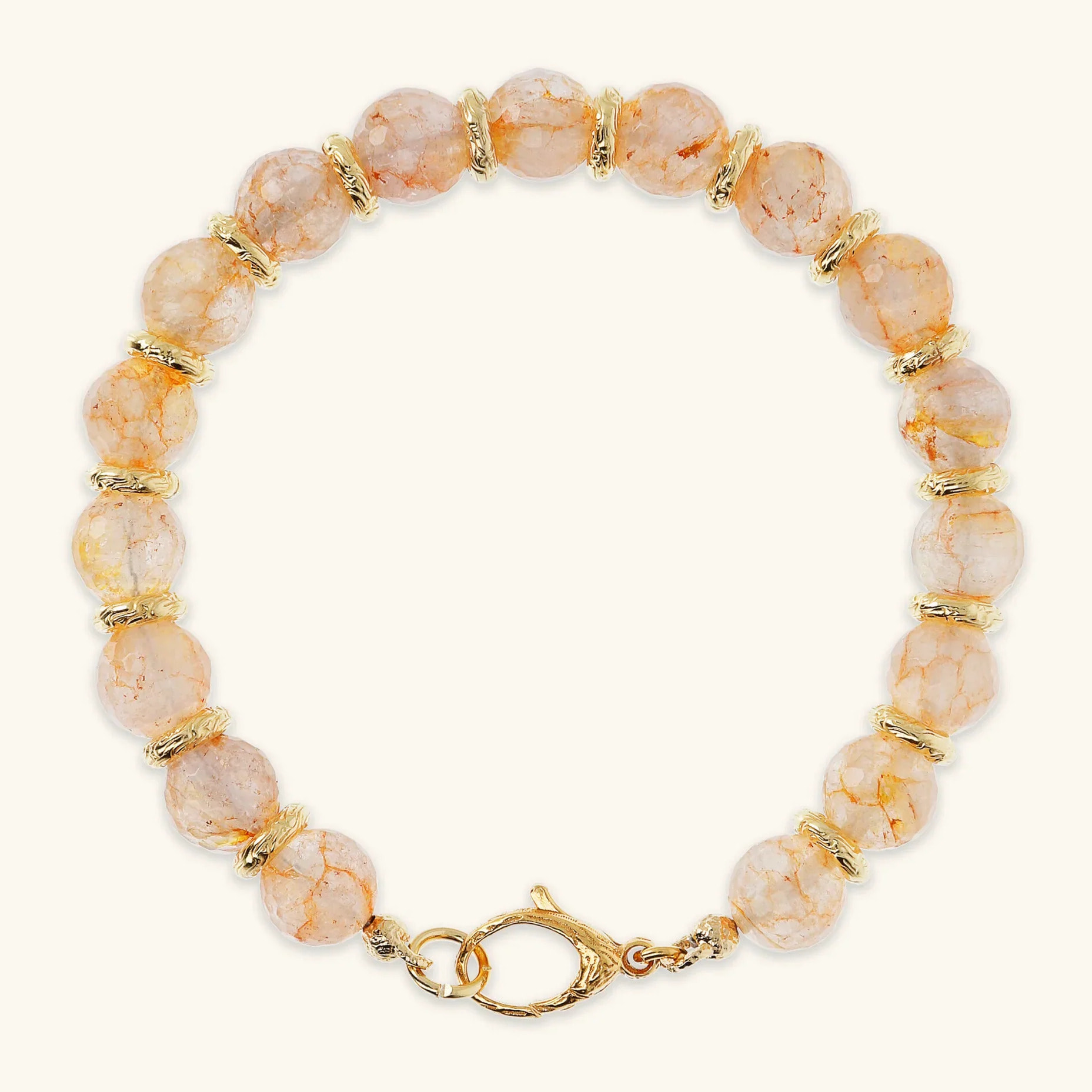 Bracciale con Sfere in Acquamarina Sfaccettata e Rondelle Martellate