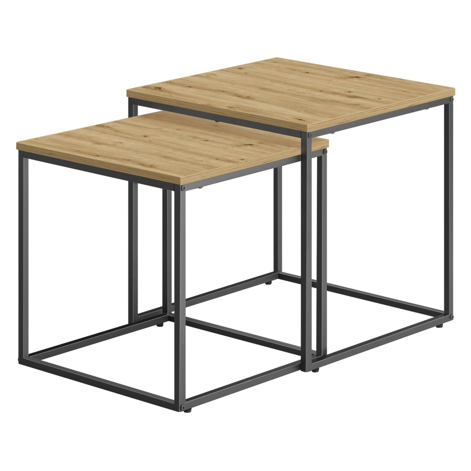 Set di 2 tavolini da salotto Nesting rovere e metallo nero