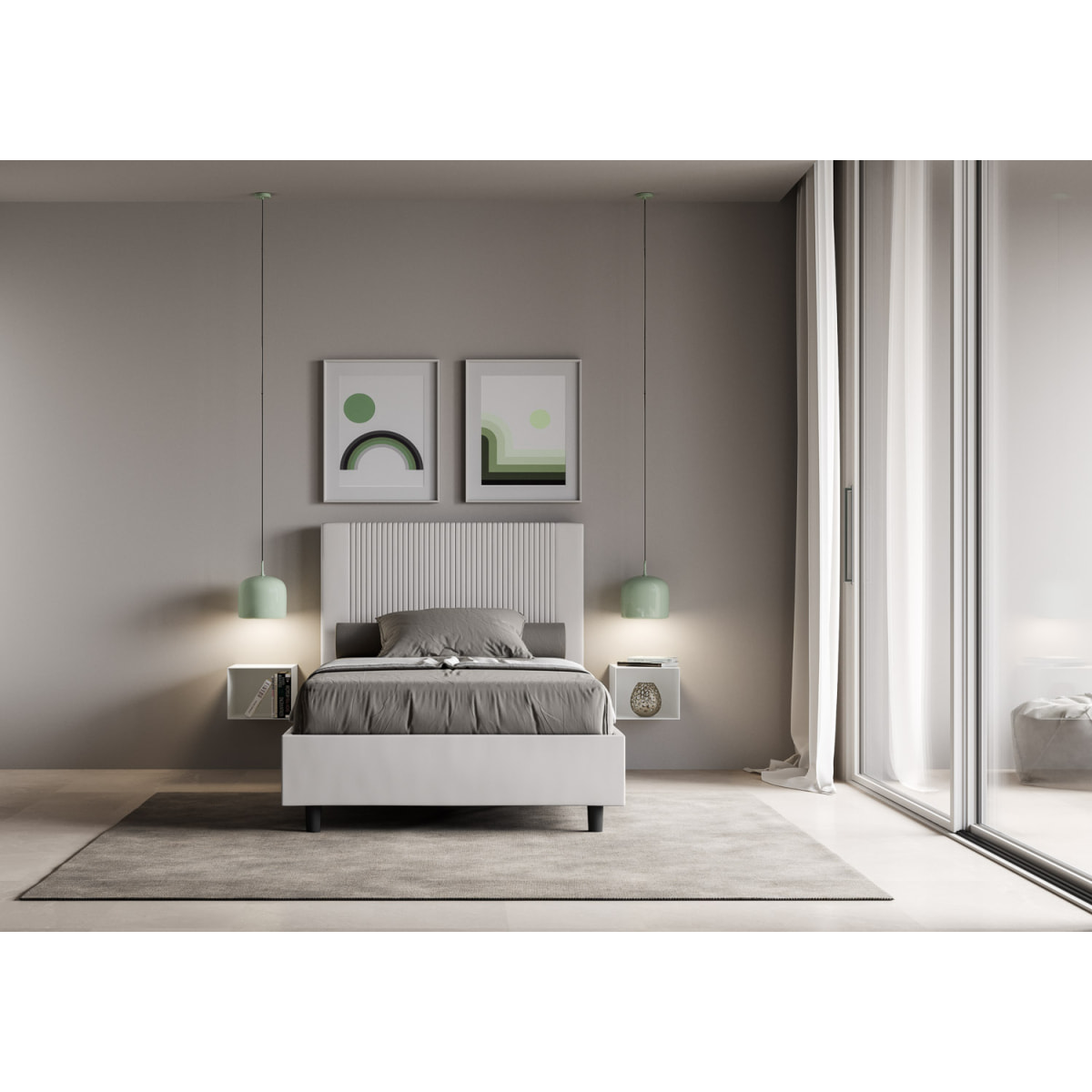 Letto una piazza e mezza con rete imbottito 120x200 similpelle bianco Goya