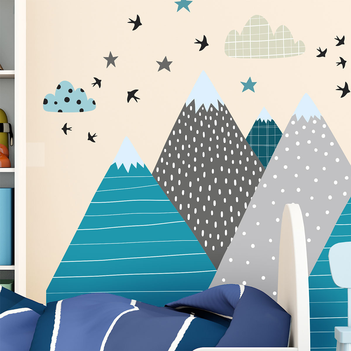 Stickers muraux enfants - Décoration chambre bébé - Autocollant Sticker mural géant enfant montagnes scandinaves JANEKA