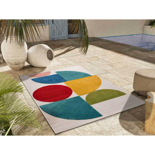 MILA Alfombra geométrica con relieve de exterior-interior multicolor, varias medidas disponibles.