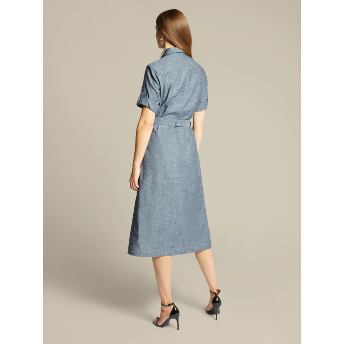 Elena Mirò - Vestido camisero de chambray - Azul