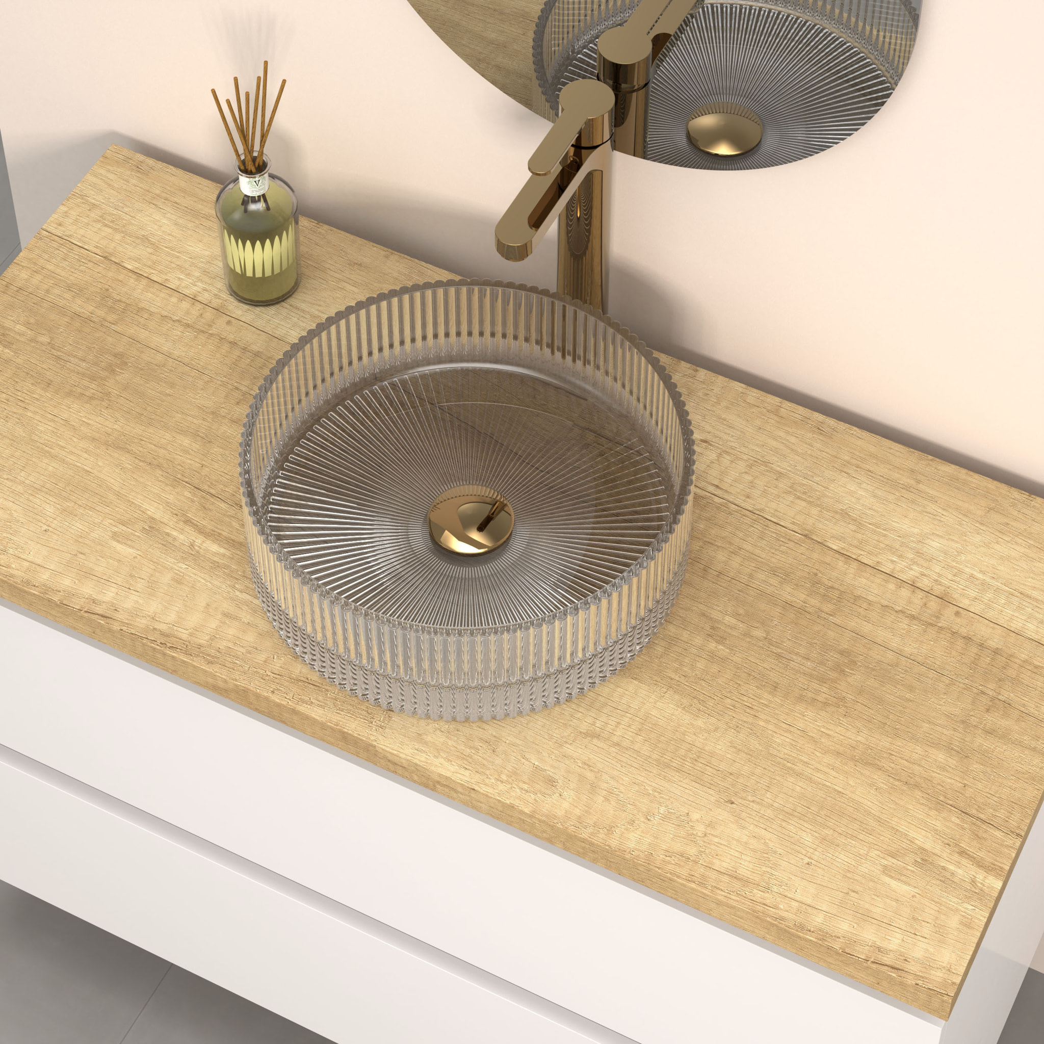 Conjunto de Baño Kub | 100 cm Blanco | Dos Cajones | Lavabo de Cristal | No incluye Espejo | Mueble Montado | Alday