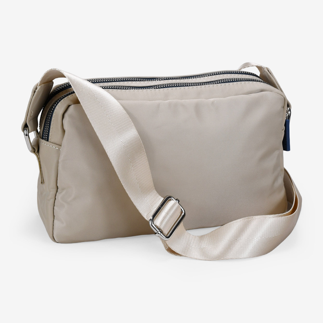 Bolso bandolera tostado en nailon con doble cremallera
